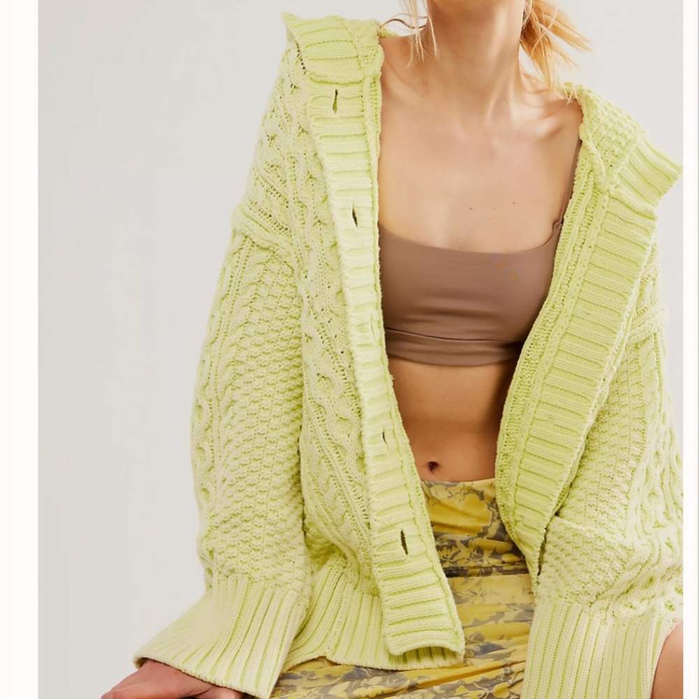 NWT Free People Homestead Cable Cardigan - Lime